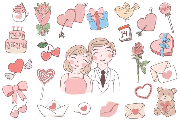 Free vector vector hand drawn couple elements for valentine valentines day element all isolated love gift heart