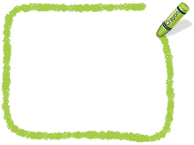 Векторный ручной рисунок зеленого прямоугольника Crayon Frame, изолированный на белом фоне.