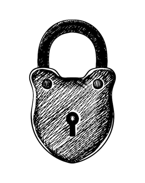 Vector hand drawn icon old lock isolated on white background