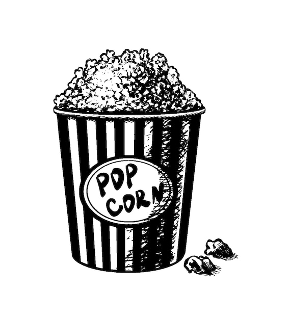 Бесплатное векторное изображение Вектор рука нарисованные значок коробка попкорна, изолированные на белом фоне