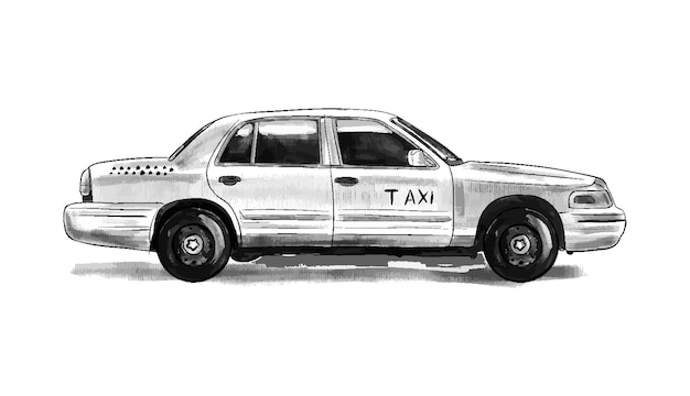ベクトル手描きアイコン黄色のタクシー白い背景で隔離