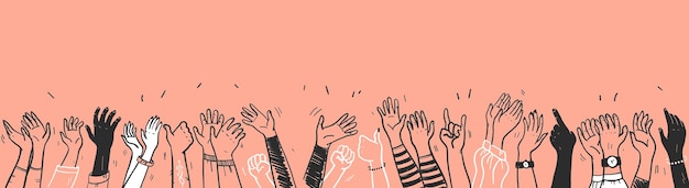 Вектор рисованной эскиз стиль иллюстрации черного цвета человеческих рук другого цвета кожи приветствие