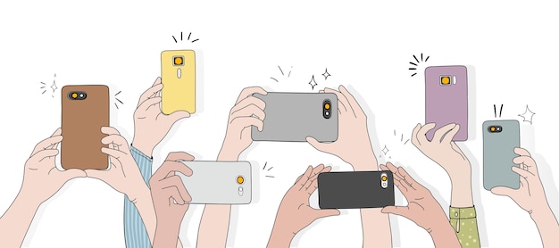 Free vector vector of hands taking photo with smartphone
