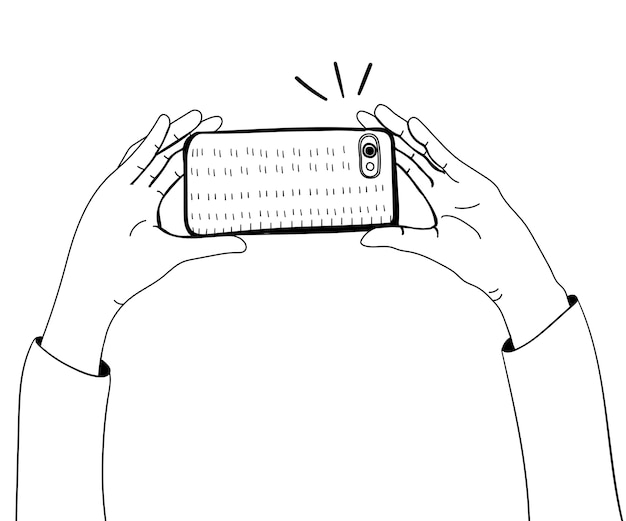 Вектор руки с фотографией со смартфоном