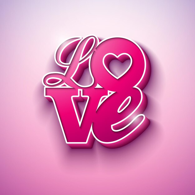 明るいピンクの背景に3d愛のタイポグラフィの手紙とベクトル幸せなバレンタインデーのデザイン
