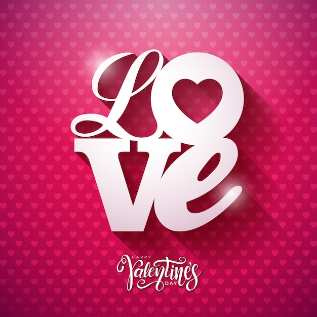 Vettore gratuito vector happy valentines day design con lettera di tipografia d'amore 3d su sfondo rosa