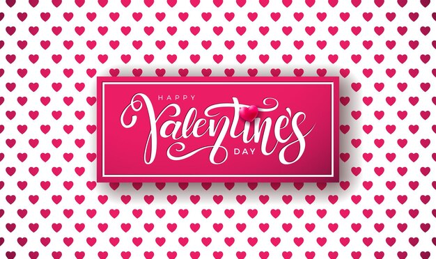 Vector Happy Valentines Day Design with Typography Letter on Red Heart Pattern Background