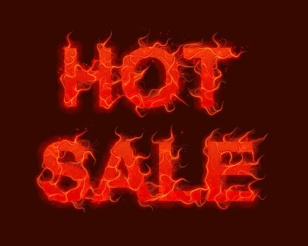 Vector Hot Sale text with red fire flames background