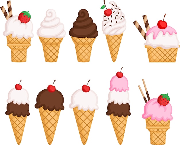 Free vector a vector of ice creams with many flavours