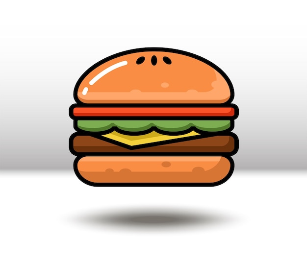 벡터 아이콘 그림입니다. 다채로운 햄버거. 흰색 배경에 고립.