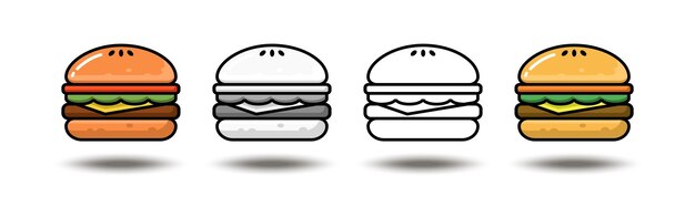 Vector icon illustration. Hamburger collection in color, gray and black and white. Isolated on white