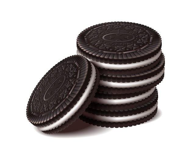 Vector icon oreo chocolate cookies in stack for brand embems isolated on white background