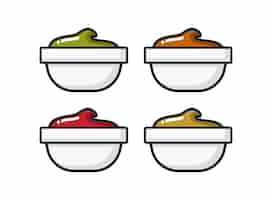 Vettore gratuito set di icone vettoriali elemento di design logo annuncio e banner salsa ketchup senape maionese