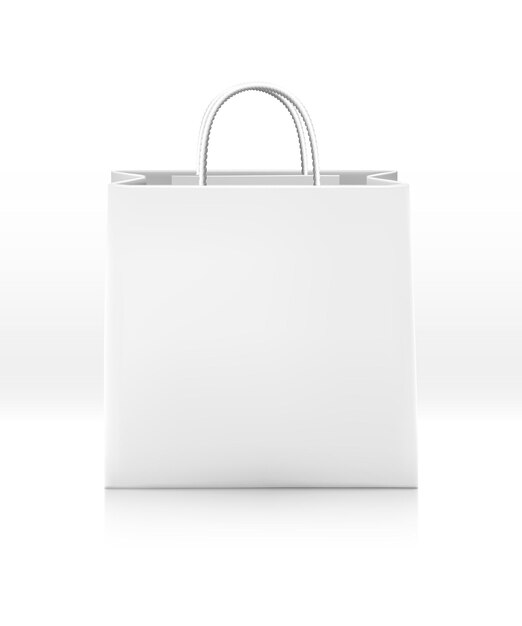 벡터 아이콘 흰색 배경에 밧줄 손잡이가 있는 흰색 쇼핑 종이 가방 전면 보기 r