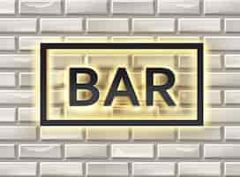 Free vector vector illuminated with yellow black bar signboard on white brick wall