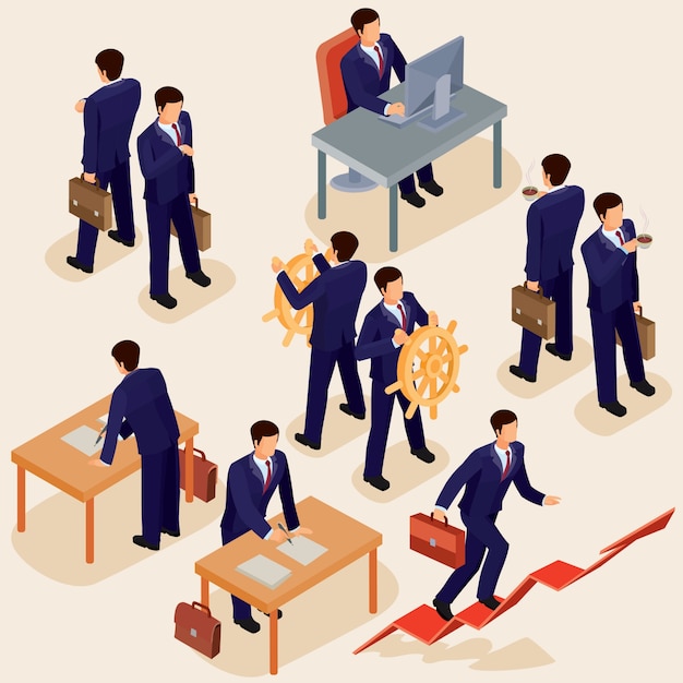 Illustrazione vettoriale di persone isometriche piane 3d. il concetto di leader di business, lead manager, ceo.