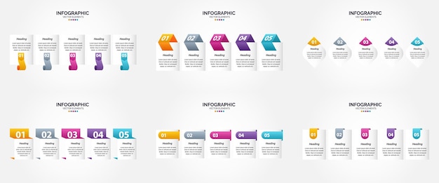 Illustrazione vettoriale infografica a 5 passaggi set di design piatto per brochure pubblicitarie, volantini e riviste confezione da 149