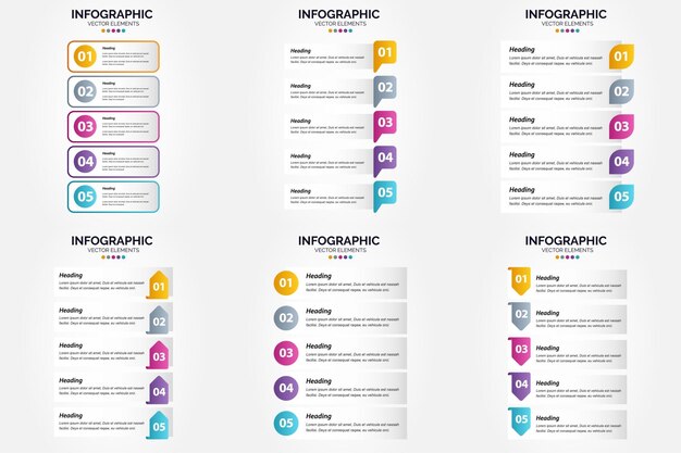 Векторная иллюстрация 5 Steps инфографика Плоский дизайн для рекламной брошюры и журнала Pack of 1644