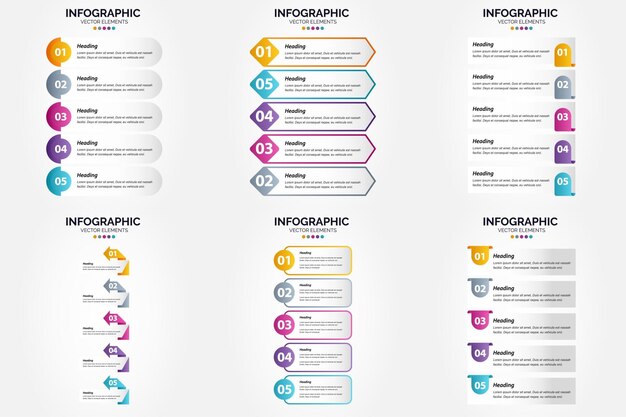 벡터 일러스트 레이 션 5 단계 infographics 광고 브로셔 전단지 및 잡지 팩 1666에 대 한 평면 디자인 세트