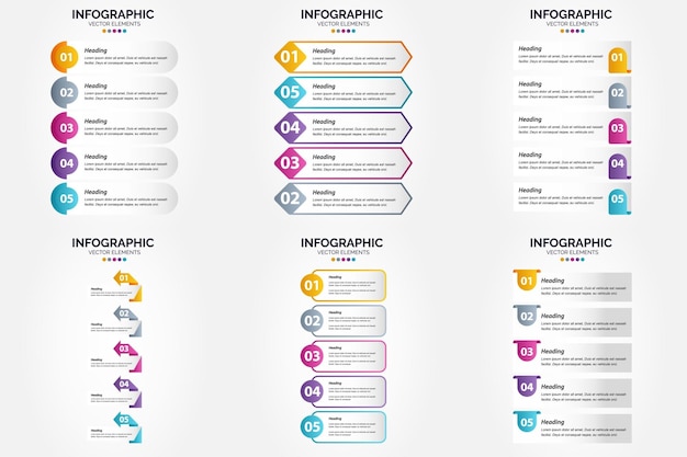 벡터 일러스트 레이 션 5 단계 infographics 광고 브로셔 전단지 및 잡지 팩 1666에 대 한 평면 디자인 세트