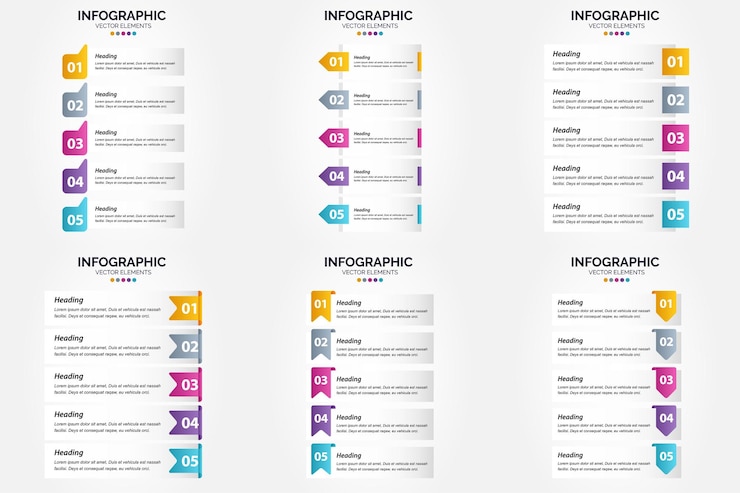 Free Vector vector illustration 5 steps infographics flat design set for advertising brochure flyer and magazine pack of 2978
