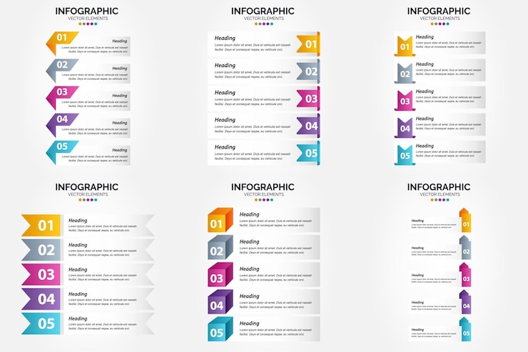 Free Vector vector illustration 5 steps infographics flat design set for advertising brochure flyer and magazine pack of 3158