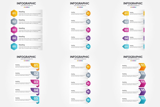 Illustrazione vettoriale infografica a 5 passaggi set di design piatto per brochure pubblicitarie, volantini e riviste confezione da 3161