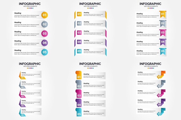 Free Vector vector illustration 5 steps infographics flat design set for advertising brochure flyer and magazine pack of 3172