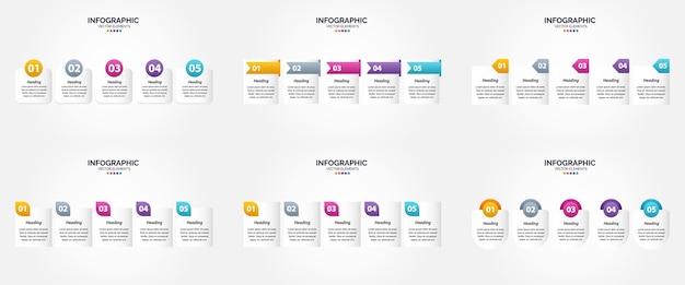 벡터 일러스트 레이 션 5 단계 인포 그래픽 광고 브로셔 전단지 및 잡지 팩 447에 대한 평면 디자인 세트