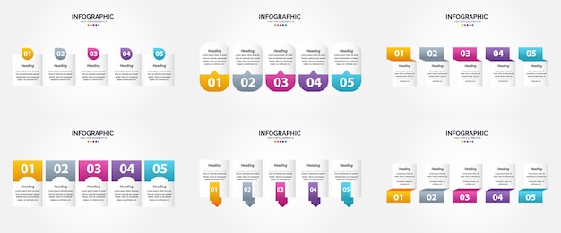 Vettore gratuito illustrazione vettoriale infografica a 5 passaggi set di design piatto per brochure pubblicitarie, volantini e riviste confezione da 509