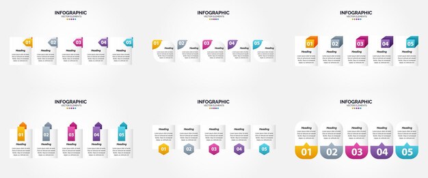벡터 일러스트 레이 션 5 단계 인포 그래픽 광고 브로셔 전단지 및 잡지 팩 948에 대한 평면 디자인 세트
