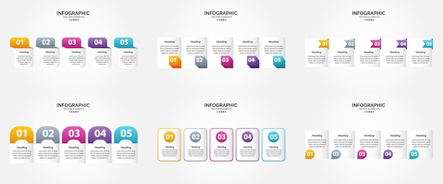 Бесплатное векторное изображение Векторная иллюстрация 5 steps инфографика плоский дизайн для рекламной брошюры и журнала pack of 1430