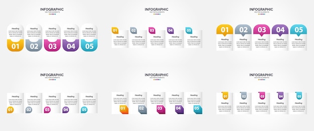 벡터 일러스트 레이 션 5 단계 infographics 광고 브로셔 전단지 및 잡지 팩 1572에 대 한 평면 디자인 세트