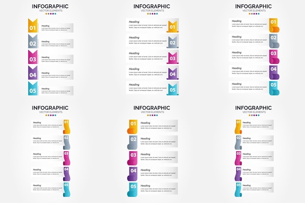 무료 벡터 벡터 일러스트 레이 션 5 단계 인포 그래픽 광고 브로셔 전단지 및 잡지 팩 1796에 대 한 평면 디자인 세트