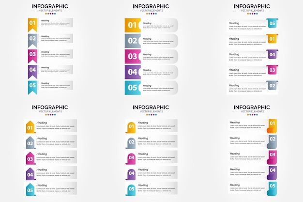 벡터 일러스트 레이 션 5 단계 인포 그래픽 광고 브로셔 전단지 및 잡지 팩 1821에 대 한 평면 디자인 세트