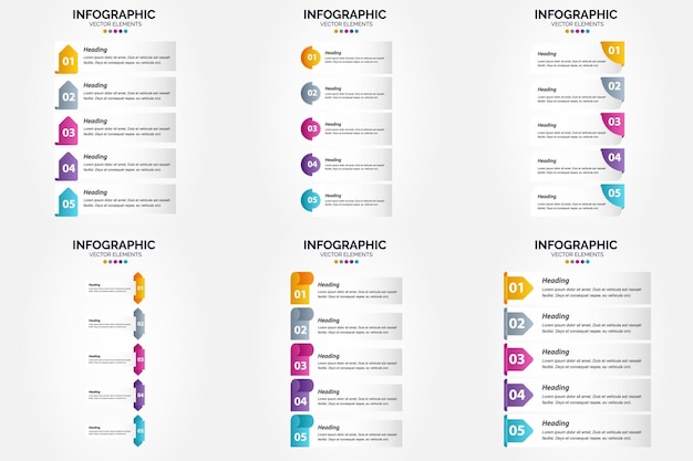 無料ベクター ベクトル イラスト 5 ステップ インフォ グラフィック フラット デザイン広告パンフレット チラシと雑誌 1843 パックの設定