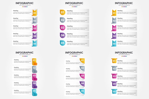 無料ベクター ベクトル イラスト 5 ステップ インフォ グラフィック フラット デザイン広告パンフレット チラシと雑誌のセット 2590 のパック