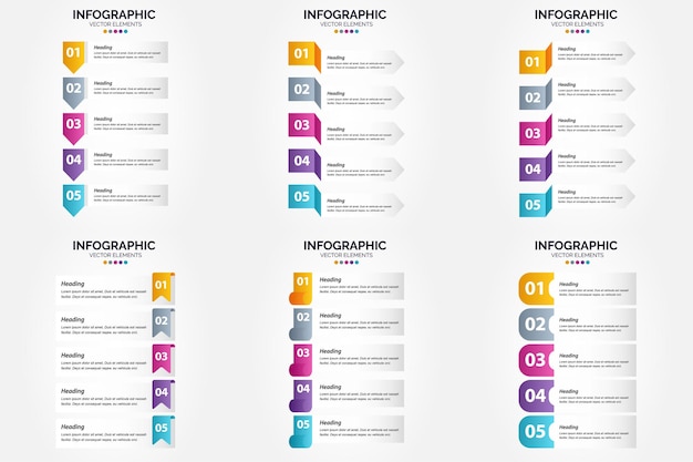 Векторная иллюстрация 5 steps инфографика плоский дизайн для рекламной брошюры и журнала pack of 2683