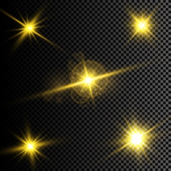 Vector illustration of abstract flare light rays a set of stars light and radiance rays and brigh