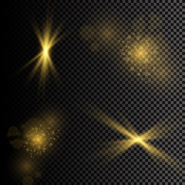 Vector illustration of abstract flare light rays a set of stars light and radiance rays and brigh