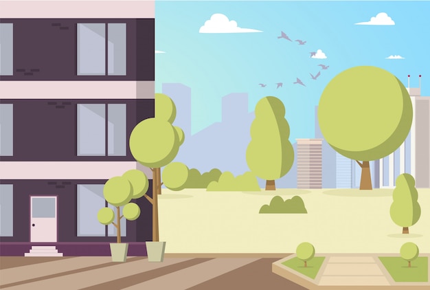 Free vector vector illustration cartoon building in park area