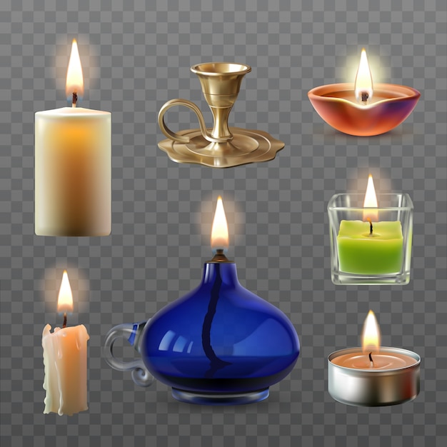 Vector illustration of a collection of various candles in a realistic style Free Vector