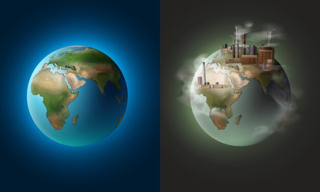 汚染環境に対するベクトルイラストコンセプト生態学的にきれいな惑星