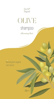 Vector illustration concept of packaging for shampoo based on olive. olive branch label design in cartoon style