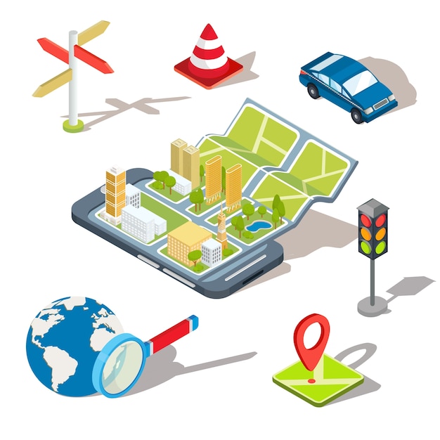 Free vector vector illustration of the concept of using the mobile application of the global positioning system.