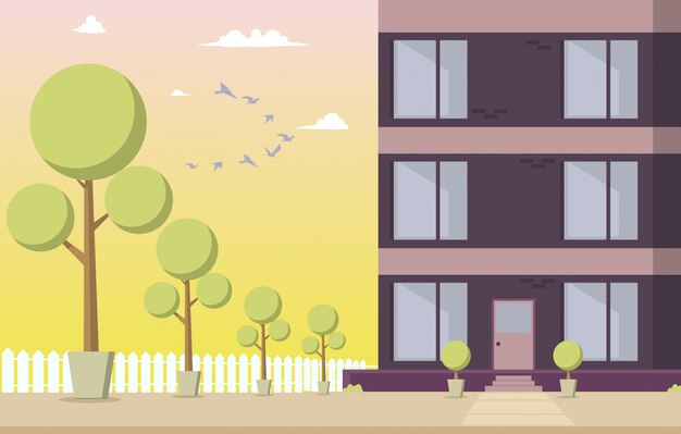 Vector Illustration Courtyard Residential Building