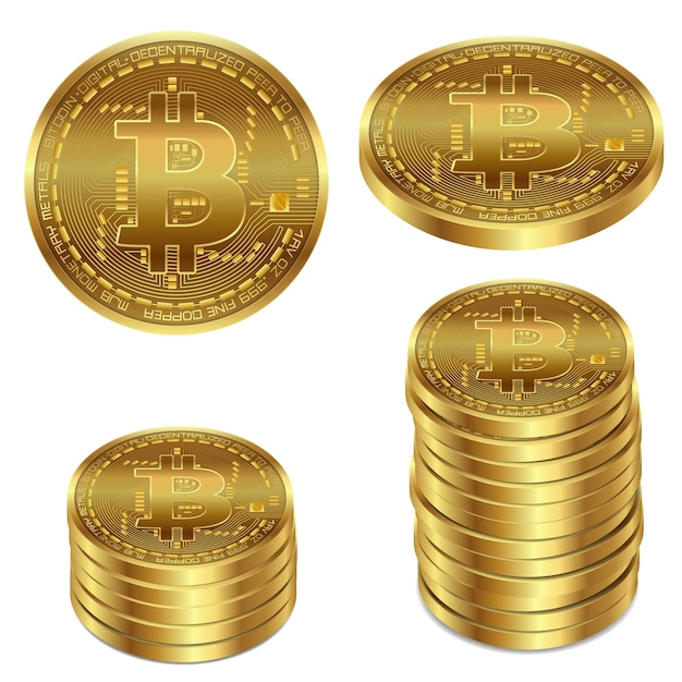Vector illustration of a golden bitcoin on a white background.