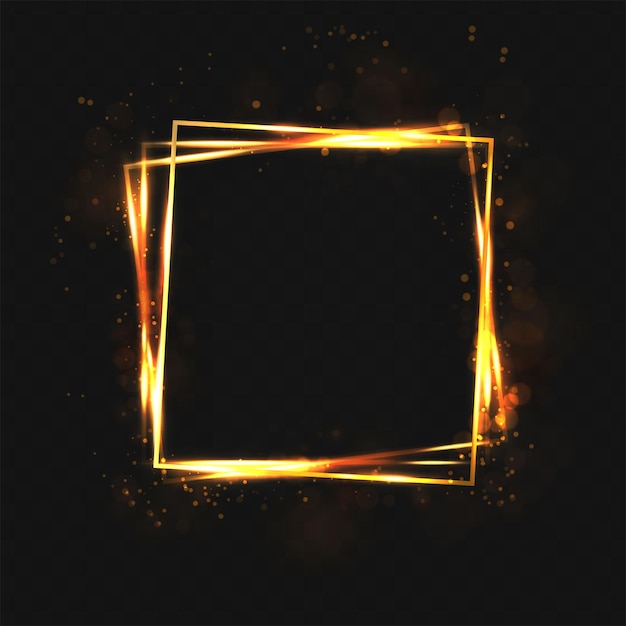 Vector illustration Golden fire squares with glare and sparcles on dark background