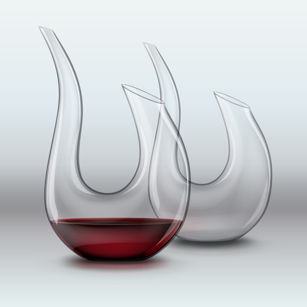 空の優雅なデカンターのベクトル図、灰色のグラデーションの背景に赤ワイン