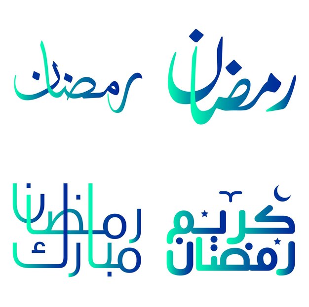 Vector illustration of gradient green and blue ramadan kareem with islamic calligraphy